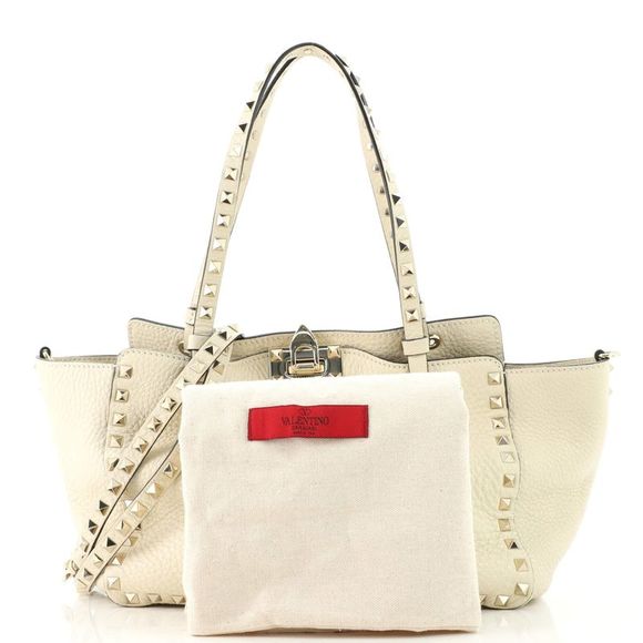 Valentino Garavani Rockstud Tote Pebbled Leather Small Neutral - Picture 2 of 7